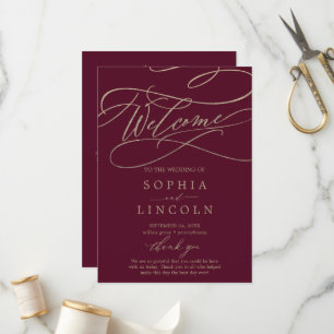 Romantic Burgundy Calligraphy Wedding Program