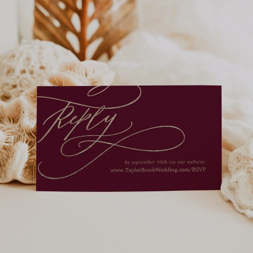 Romantic Burgundy Calligraphy Wedding Website RSVP Enclosure Card