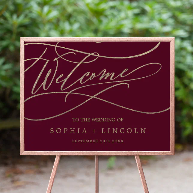 Romantic Burgundy Calligraphy Welcome Wedding Poster Zazzle 6750