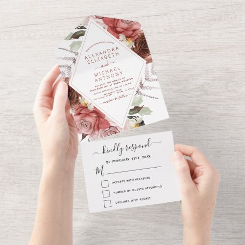 Romantic Burgundy Eucalyptus Wedding Fall All In O All In One Invitation