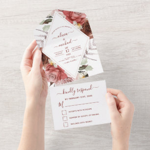 Romantic Burgundy Eucalyptus Wedding Fall All In One Invitation