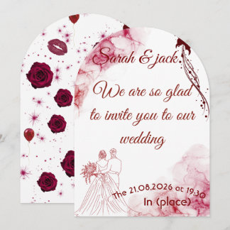 Romantic Burgundy Floral Arch Wedding Invitation |