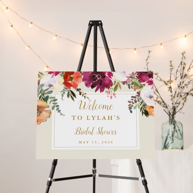 Romantic Burgundy Floral Bridal Shower Welcome Foa Foam Board