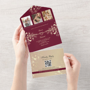 Romantic Burgundy Floral Wedding All In One Invitation
