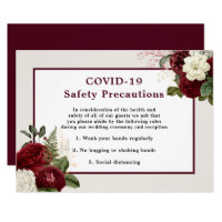 Romantic Burgundy Floral Wedding COVID-19 Safety Invitation