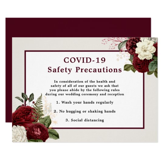 Romantic Burgundy Floral Wedding COVID-19 Safety Invitation | Zazzle.com
