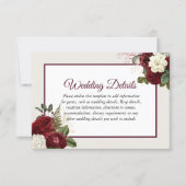 Romantic Burgundy Floral Wedding Reception Details Invitation (Front)