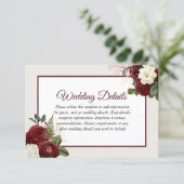Romantic Burgundy Floral Wedding Reception Details Invitation (Standing Front)