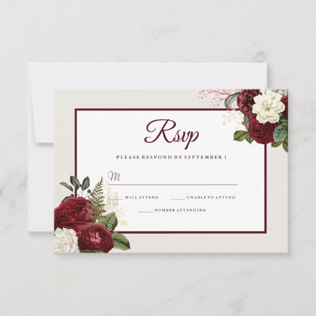 Romantic Burgundy Floral Wedding RSVP (Front)