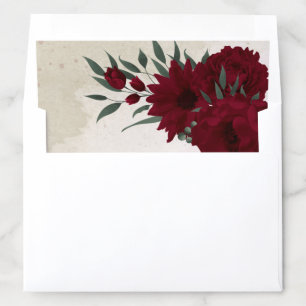 romantic burgundy flowers and green leaves wedding envelope liner
