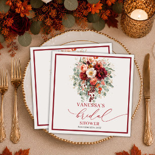 Romantic Burgundy Gold Eucalyptus fall bridal show Napkins