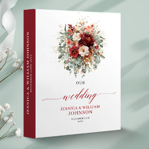 Romantic Burgundy Gold Eucalyptus Fall wedding 3 Ring Binder