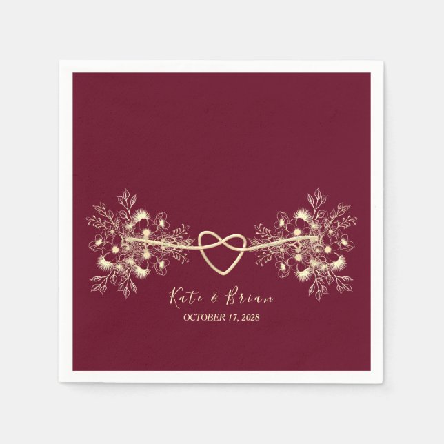 Romantic Burgundy Gold Fall Wedding Napkins (Front)
