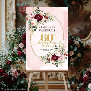 Romantic Burgundy Gold Floral 60th Birthday Poster