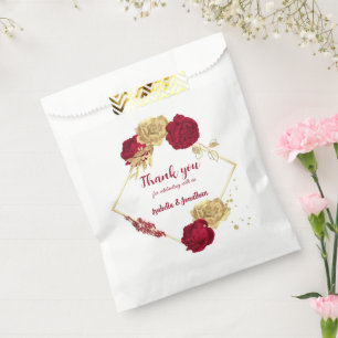 Romantic burgundy gold floral favor bag