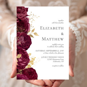 Romantic Burgundy Gold Floral Wedding Invitation