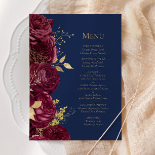 Romantic Burgundy Gold Navy Blue Floral Wedding Menu
