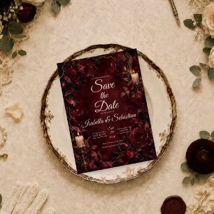 Romantic Burgundy Gothic Wedding Save The Date