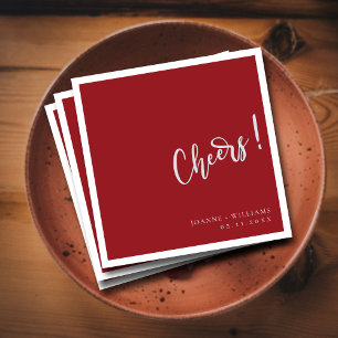 Romantic Burgundy Hand Lettering Cheers Wedding Napkins