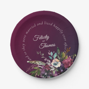 Romantic Burgundy Happily Ever After Wedding Paper Plates