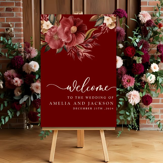 Romantic Burgundy Maroon fall Wedding Welcome sign (Creator Uploaded)