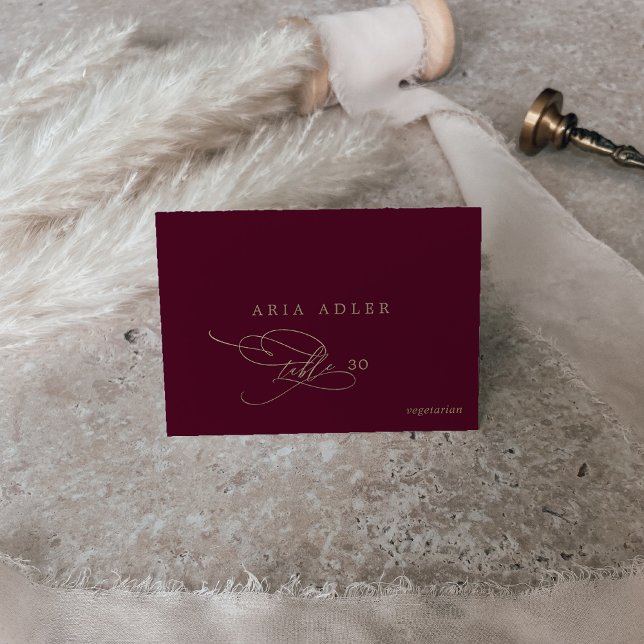 Romantic Burgundy Menu Option Place Cards (Creator Uploaded)
