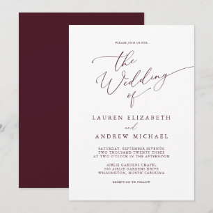 Romantic Burgundy Minimalist Wedding Invitation
