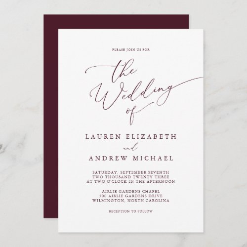 Romantic Burgundy Minimalist Wedding Invitation