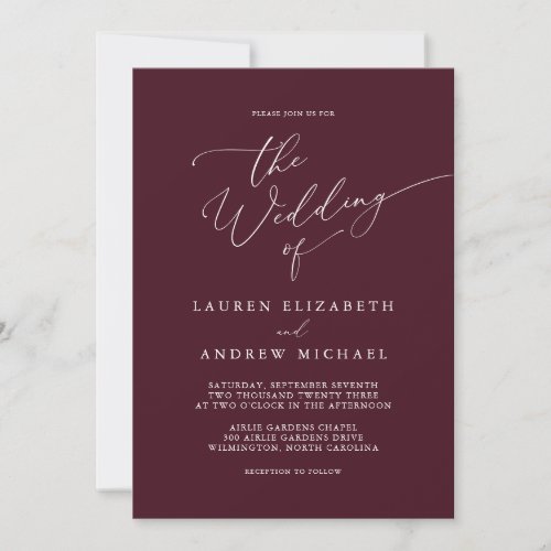 Romantic Burgundy Minimalist Wedding Invitation