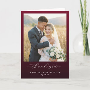 Romantic Burgundy Photo Letterpress Thank You Card