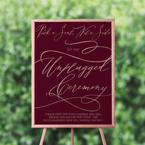 Romantic Burgundy Pick A Seat Unplugged Ceremony Poster