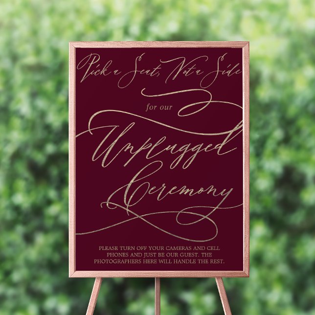 Romantic Burgundy Pick A Seat Unplugged Ceremony Poster (Creator Uploaded)