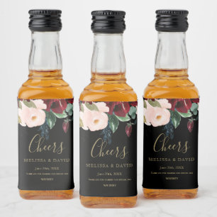 Romantic Burgundy, Pink, Blue and Black Liquor Bottle Label