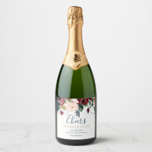 Romantic Burgundy, Pink, Blue and Black Sparkling Wine Label