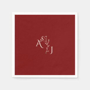 Romantic Burgundy red and copper monogram Wedding Napkins