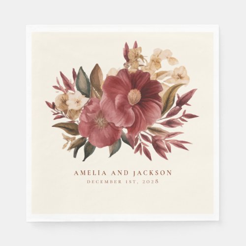 Romantic Burgundy red and copper Wedding Napkins