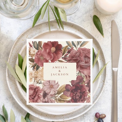 Romantic Burgundy red and copper Wedding Napkins