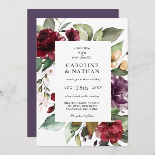 Romantic Burgundy Red and Plum Floral Wedding Invitation