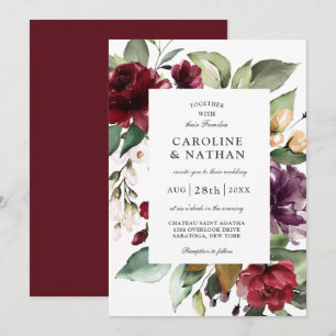 Romantic Burgundy Red and Plum Floral Wedding Invitation