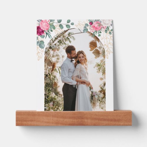 Romantic Burgundy Red  Blush Pink Floral Photo Picture Ledge
