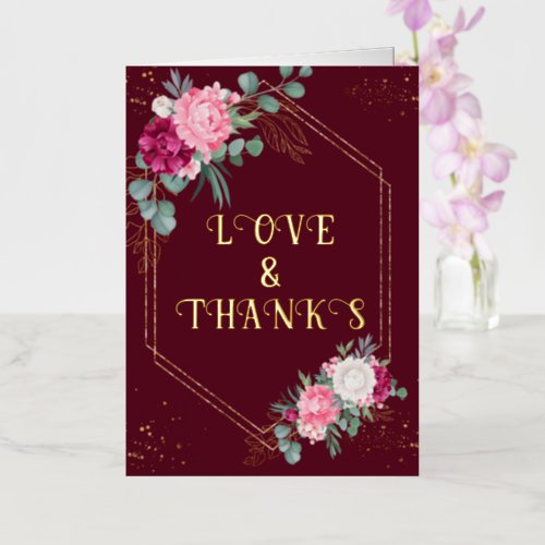 Romantic Burgundy Red  Blush Pink Floral Wedding  Foil Greeting Card