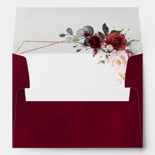 Romantic Burgundy Red Blush Rose Floral Geometric Envelope
