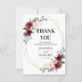 Romantic Burgundy Red Blush Rose Floral Geometric Thank You Card