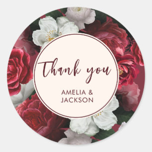 Romantic Burgundy red copper Wedding  Classic Round Sticker