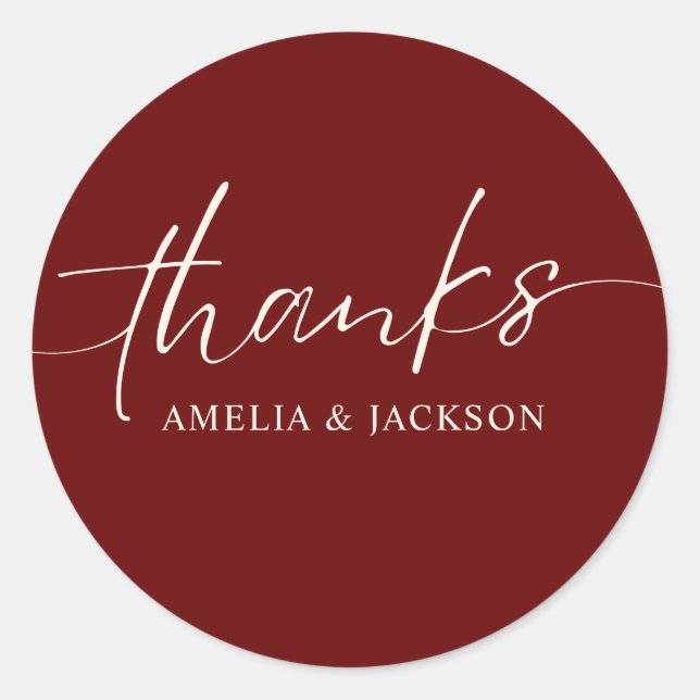 Romantic Burgundy red copper Wedding  Classic Round Sticker (Front)