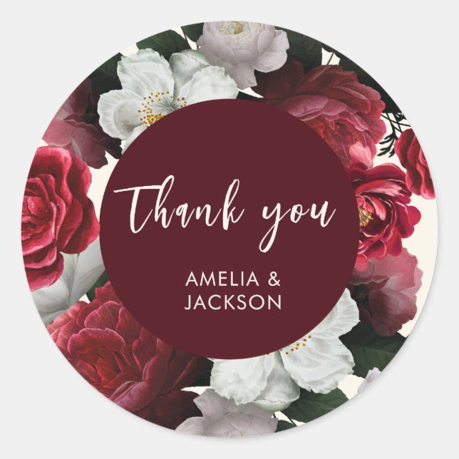 Romantic Burgundy red copper Wedding  Classic Round Sticker (Front)