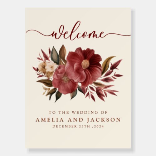 Romantic Burgundy red copper Wedding Welcome sign