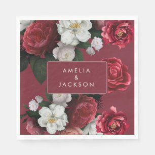 Romantic Burgundy red floral fall Wedding Napkins