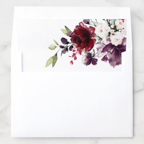 Romantic Burgundy Red Navy Blue Floral Wedding Envelope Liner