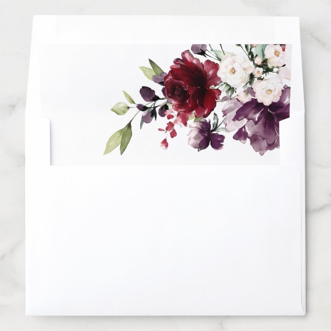 Romantic Burgundy Red Navy Blue Floral Wedding Envelope Liner (In Envelope)